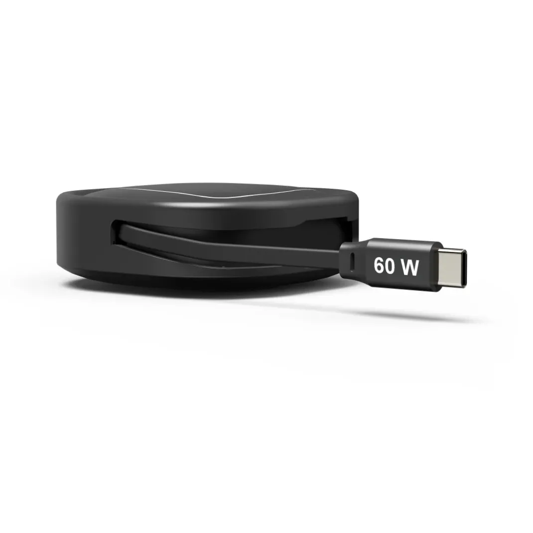 Ausziehbares Ladekabel, USB-C - USB-C, 60 W, 1m