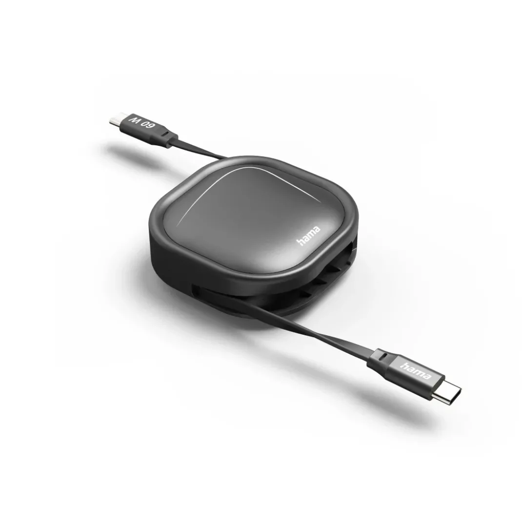 Ausziehbares Ladekabel, USB-C - USB-C, 60 W, 1m