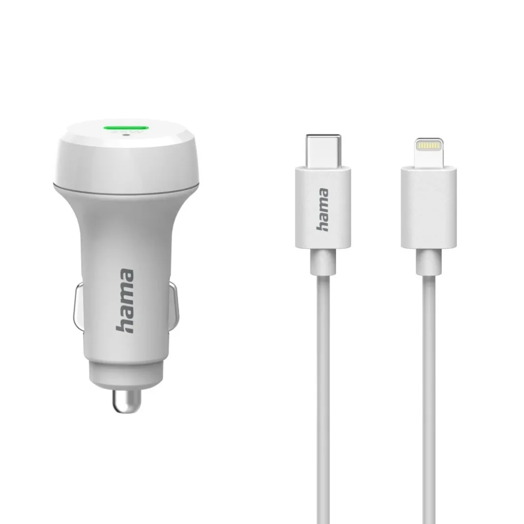 Auto-Schnellladegerät mit Ladekabel Lightning, PD, 20 W, 1 m, Weiß