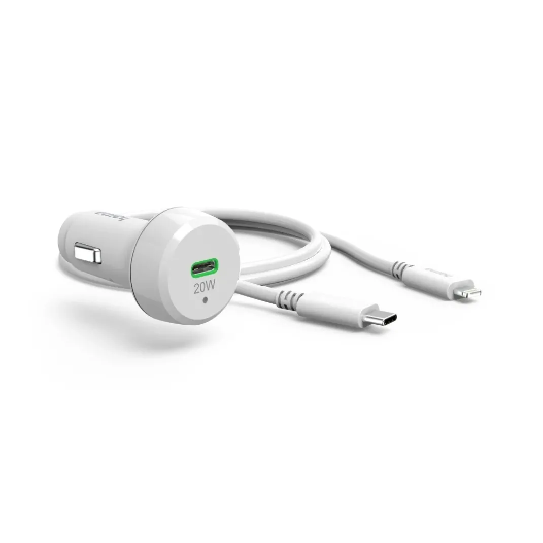 Auto-Schnellladegerät mit Ladekabel Lightning, PD, 20 W, 1 m, Weiß