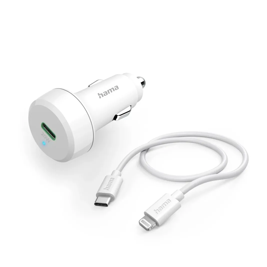 Auto-Schnellladegerät mit Ladekabel Lightning, PD, 20 W, 1 m, Weiß