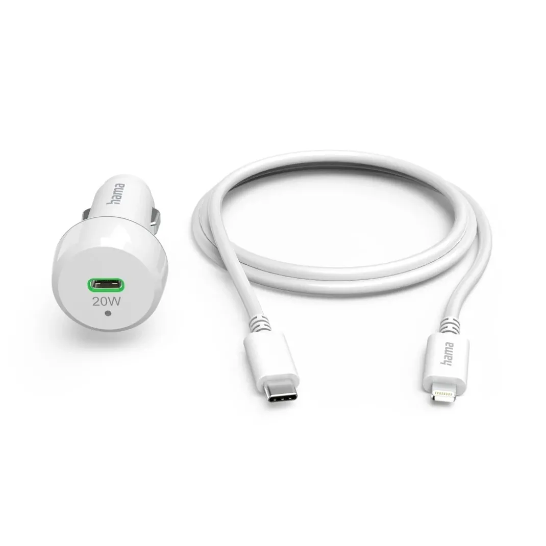 Auto-Schnellladegerät mit Ladekabel Lightning, PD, 20 W, 1 m, Weiß