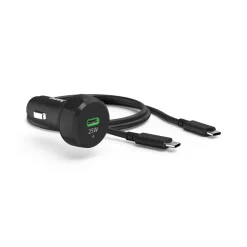 Auto-Schnellladegerät mit Ladekabel USB-C, PD, 25 W, 1 m, Schwarz