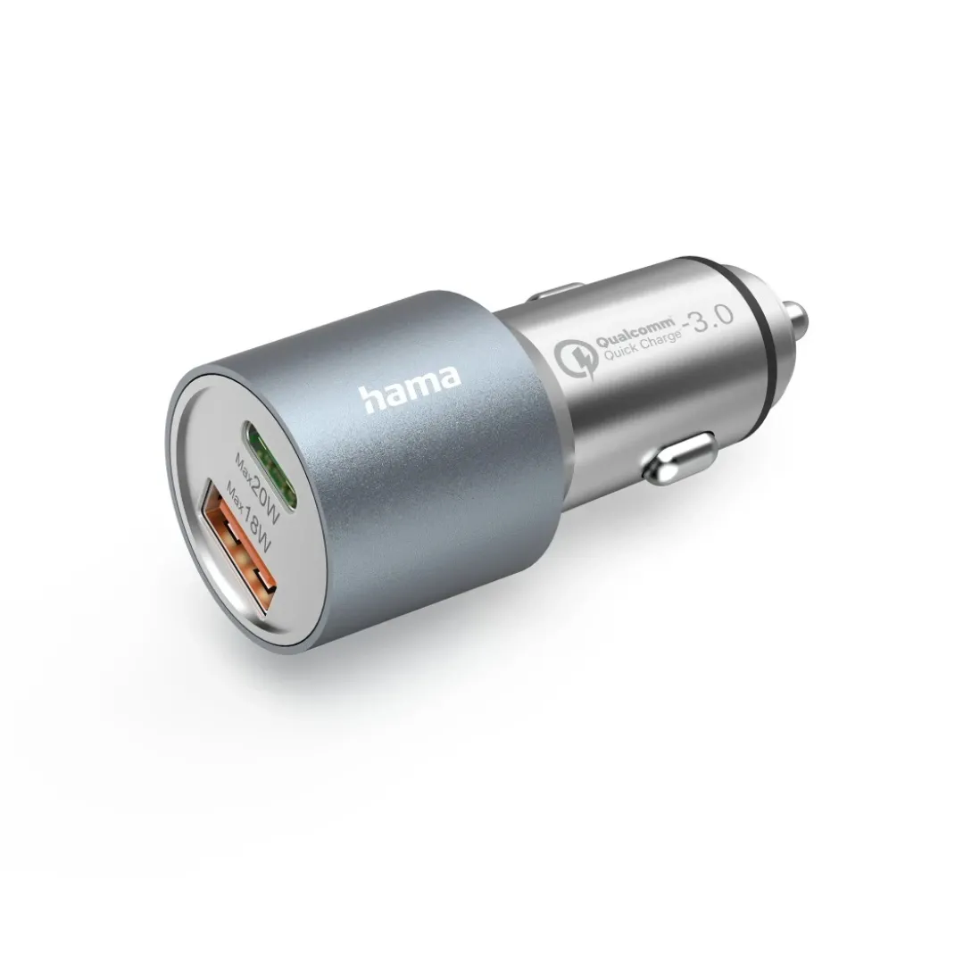 Auto-Schnellladegerät, 1x USB-C, 1x USB-A, PD, 38 W, Metall