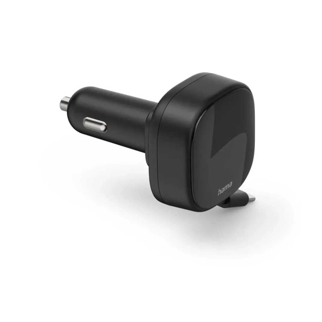 Auto-Schnellladegerät, 2x USB-C, ausziehbares Ladekabel, PD, 30 W, Schwarz