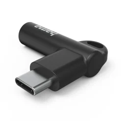 Aux-Adapter USB-C – 3,5-mm-Klinke-Buchse, 90° Winkelstecker, Schwarz