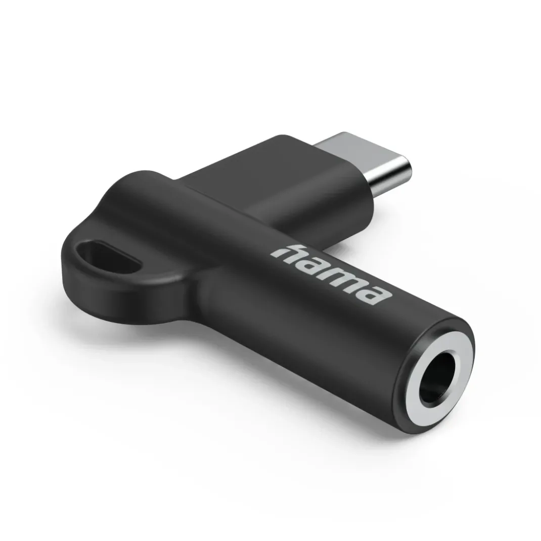 Aux-Adapter USB-C – 3,5-mm-Klinke-Buchse, 90° Winkelstecker, Schwarz