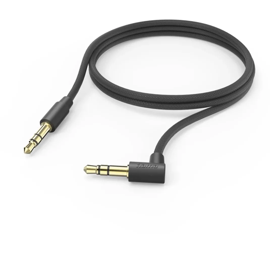Aux-Kabel 3,5 mm Klinke – 3,5 mm Klinke, 90° Winkelstecker, 1,0 m, Schwarz