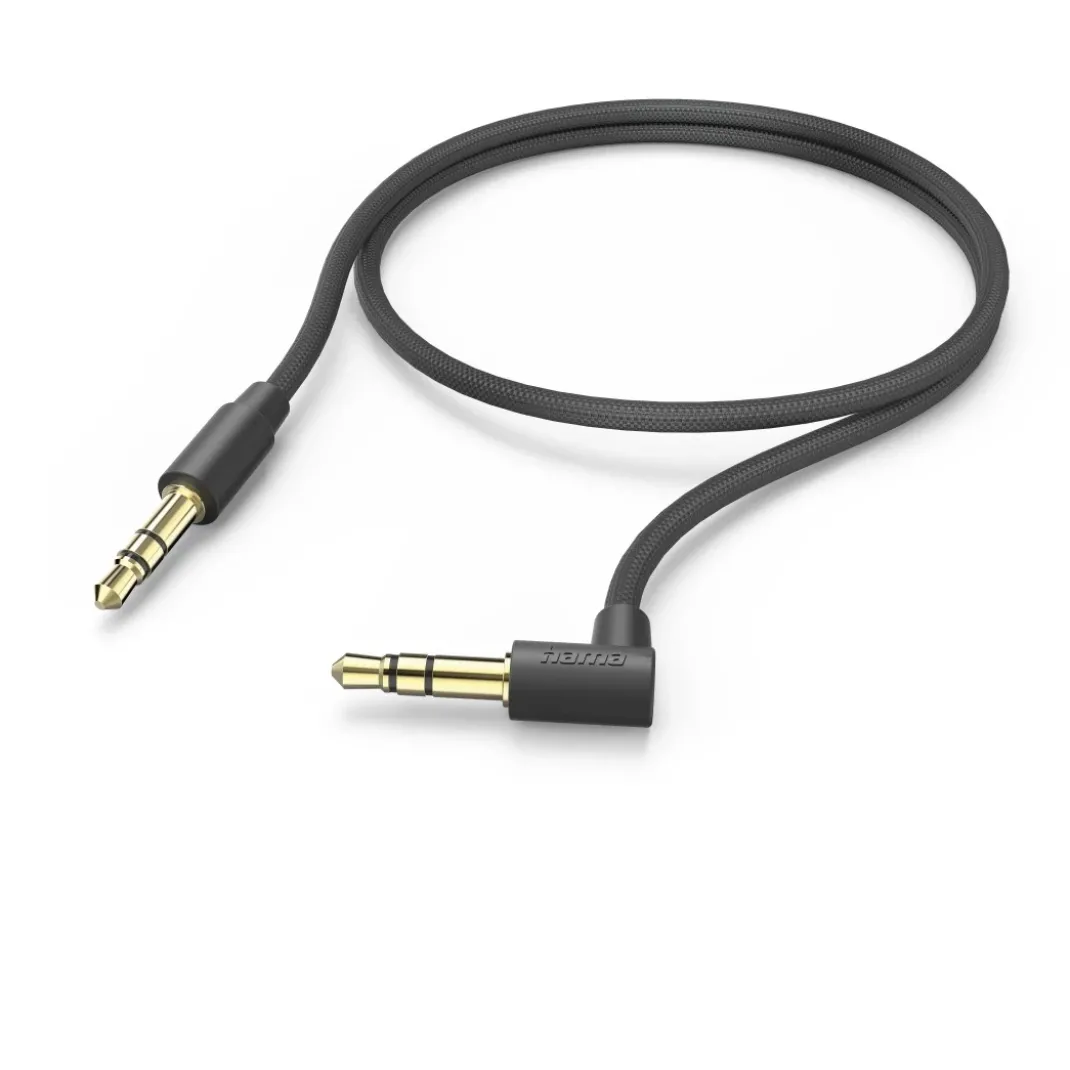 Aux-Kabel 3,5 mm Klinke – 3,5 mm Klinke, 90° Winkelstecker, 0,5 m, Schwarz