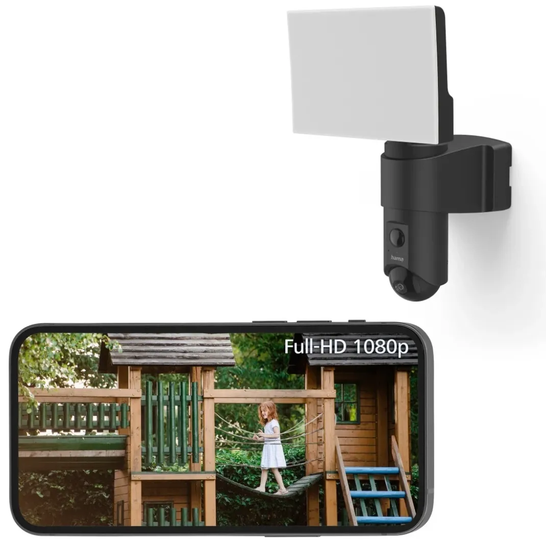 Überwachungskamera mit Licht und Bewegungsmelder, WLAN, für außen, 1080p