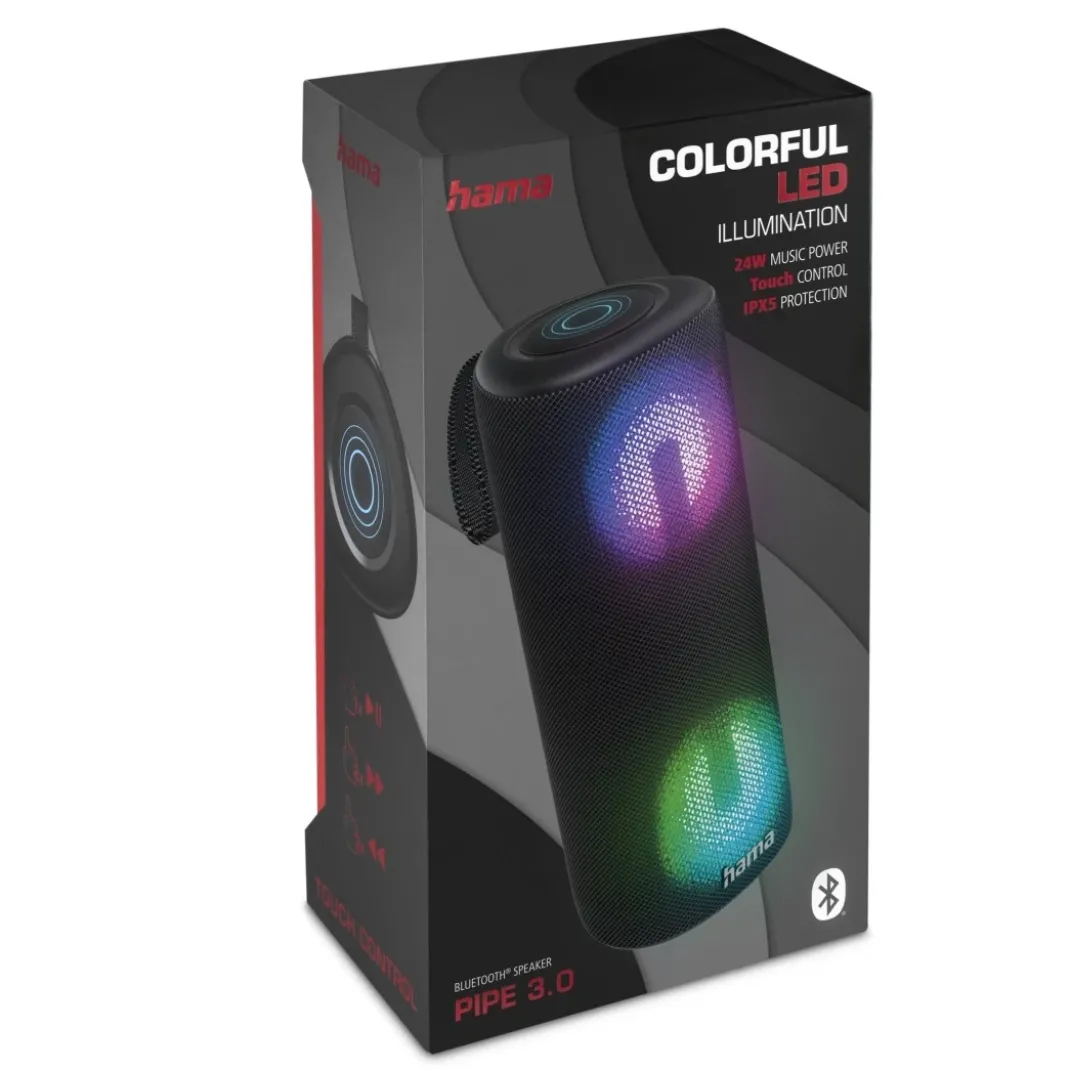 Bluetooth®-Lautsprecher "Pipe 3.0" wasserdicht IPX5, 10 Licht-Modi, 24W, SW