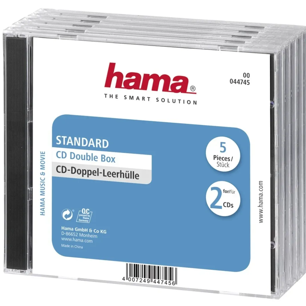 CD-Doppel-Leerhülle Standard, 5er-Pack, Transparent/Schwarz