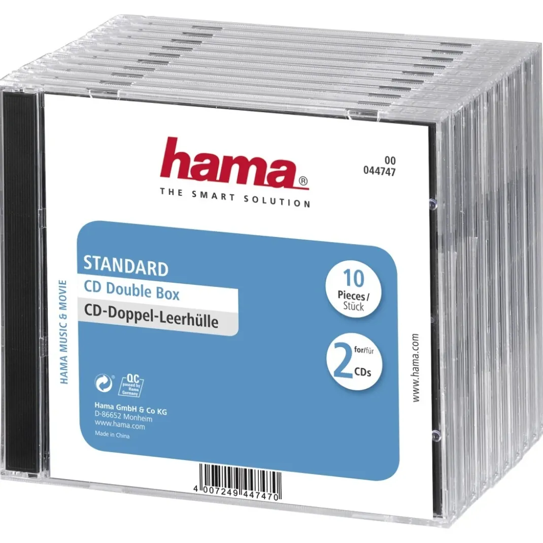 CD-Doppel-Leerhülle Standard, 10er-Pack, Transparent/Schwarz
