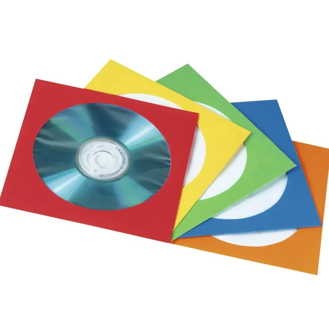 CD-/DVD-Papier-Schutzhüllen, farblich sortiert, 100er-Pack