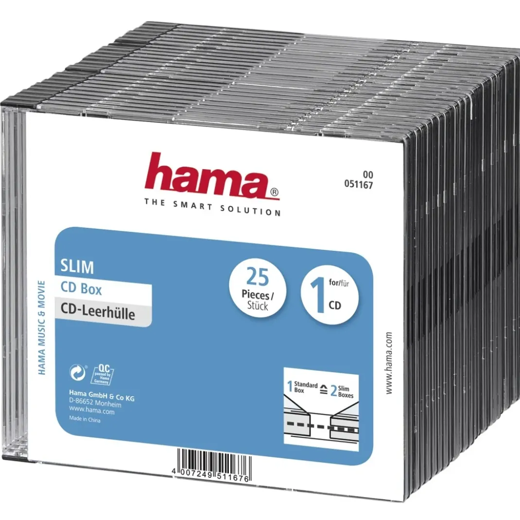 CD-Leerhülle Slim, 25er-Pack, Transparent/Schwarz
