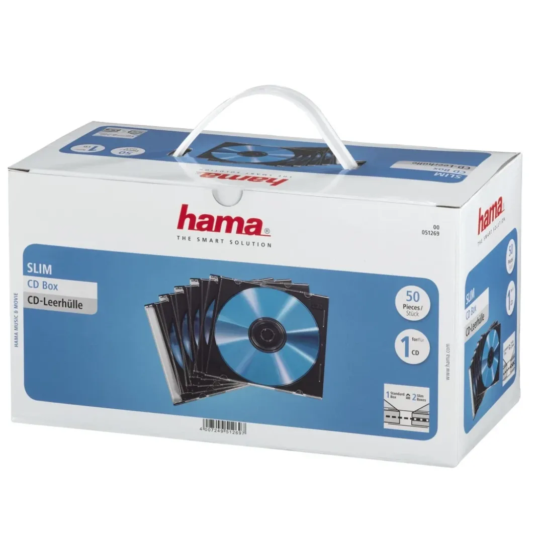 CD-Leerhülle Slim, 50er-Pack, Transparent/Schwarz