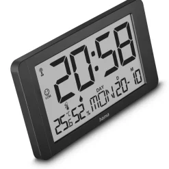 Digitale Wanduhr "Kuba", Funkuhr mit Thermometer/Hygrometer, Schwarz