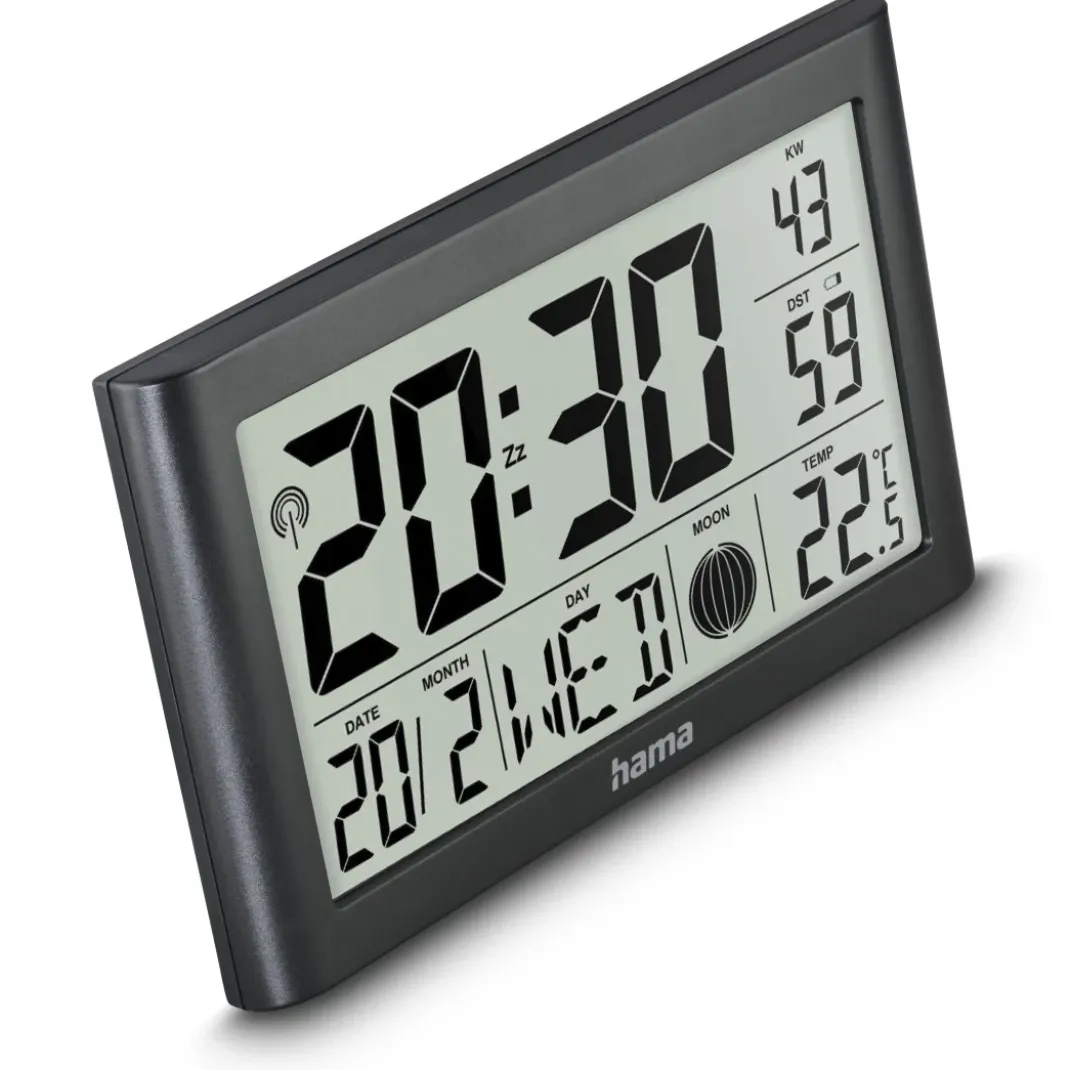 Digitale Wanduhr "Martinique", Funkuhr mit Thermometer, Schwarz