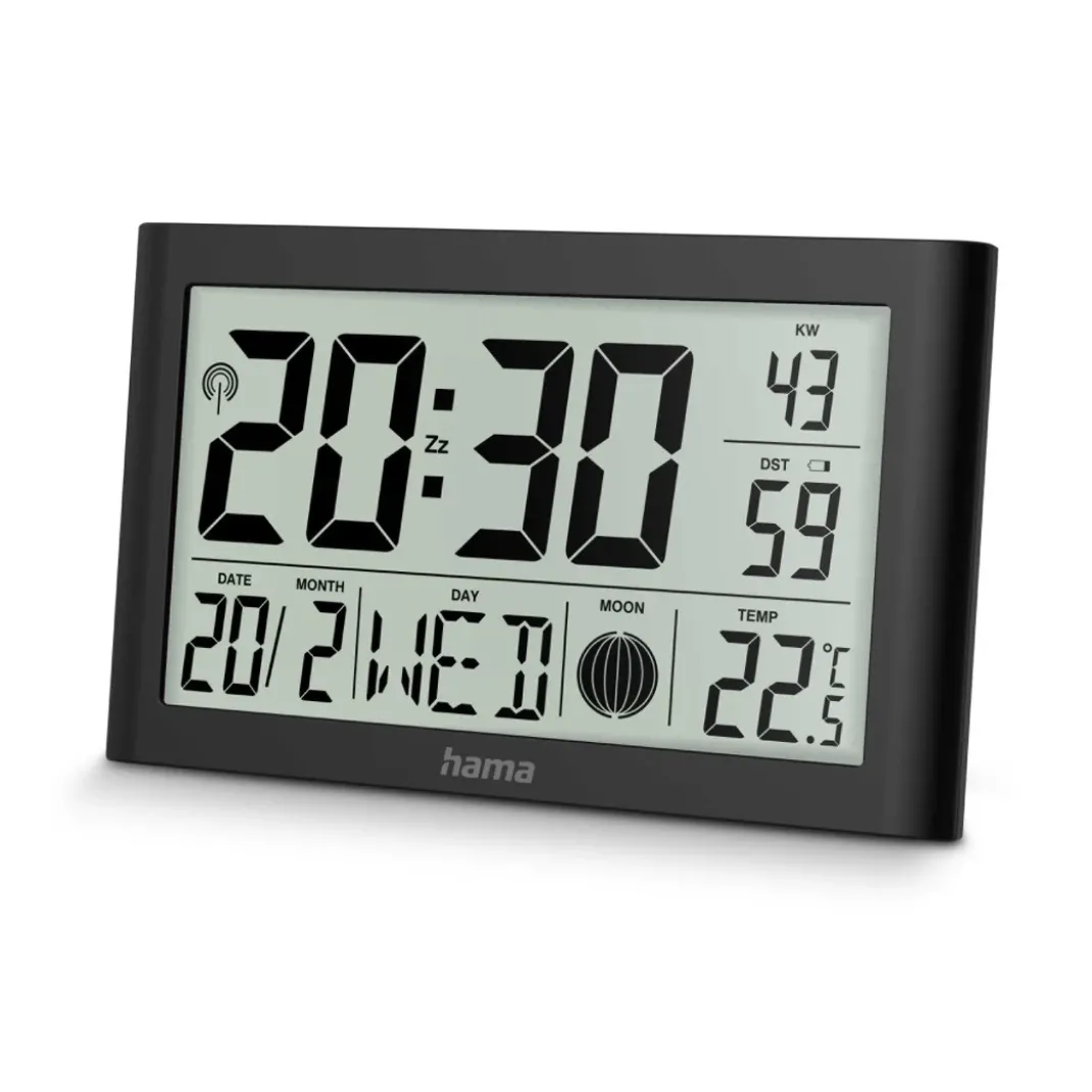 Digitale Wanduhr "Martinique", Funkuhr mit Thermometer, Schwarz
