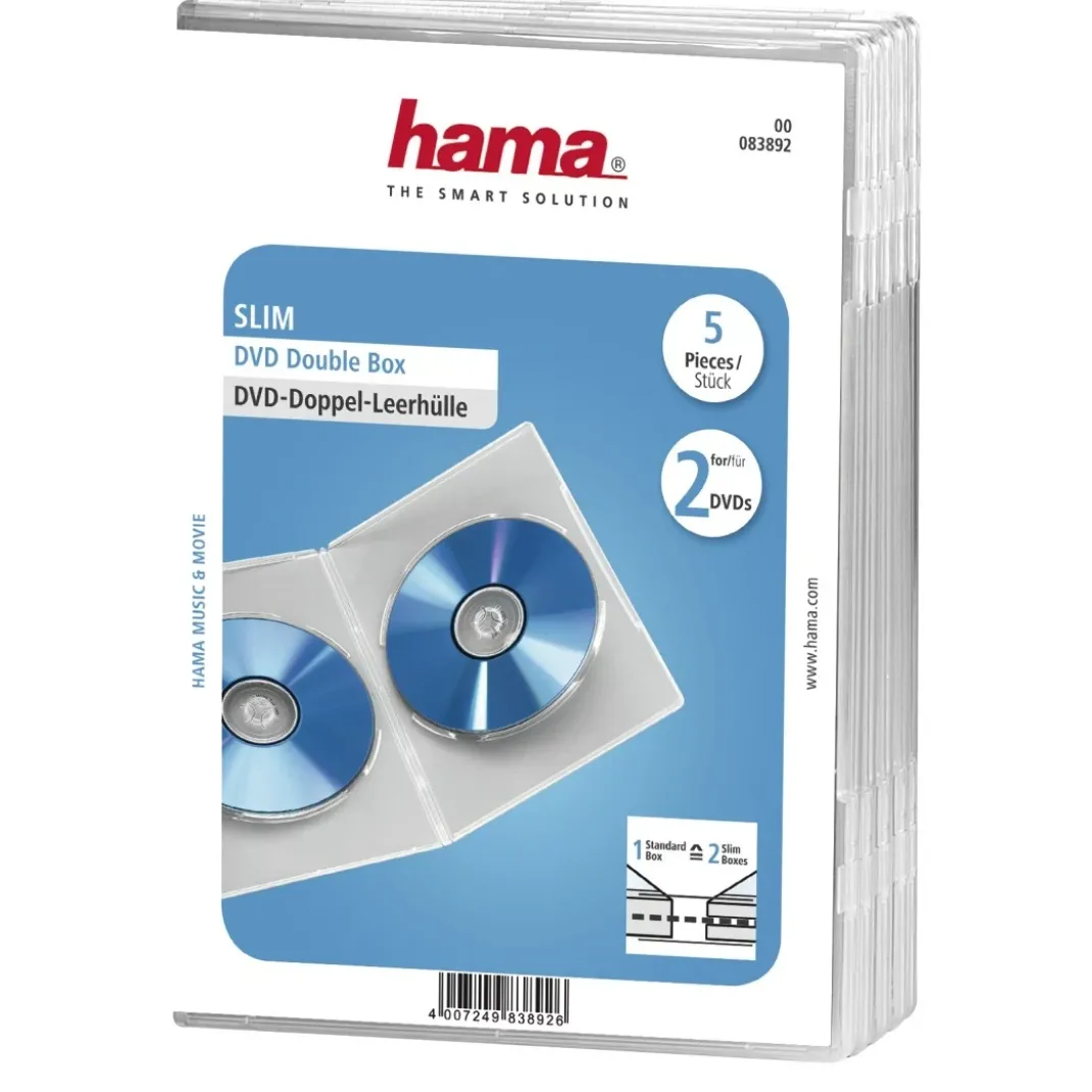 DVD-Doppel-Leerhülle Slim, 5er-Pack, Transparent