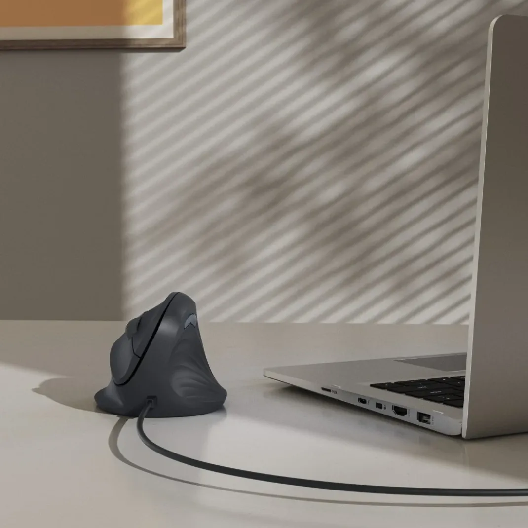 Ergonomische Vertikalmaus "ECM-500R", mit Kabel, optisch, 7 Tasten, Schwarz