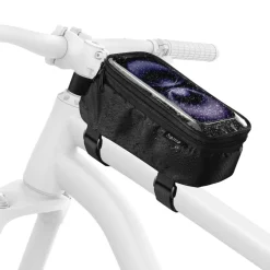 Fahrrad-Rahmentasche mit durchsichtigem Handy-Fach, für Oberrohr, Schwarz