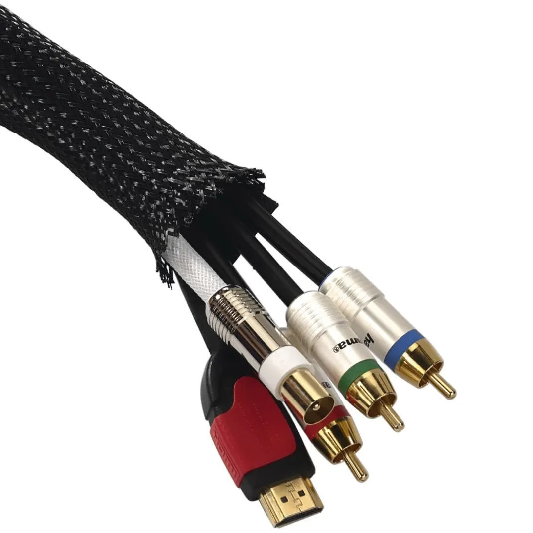 Flexibler Gewebe-Kabelschlauch, universal, 20 - 40 mm, 1,8 m, Schwarz