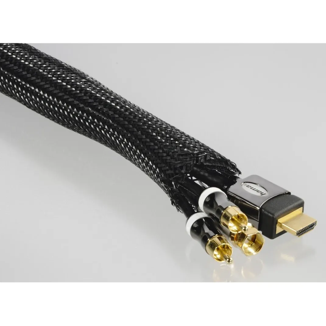 Flexibler Gewebe-Kabelschlauch, universal, 20 - 40 mm, 1,8 m, Schwarz