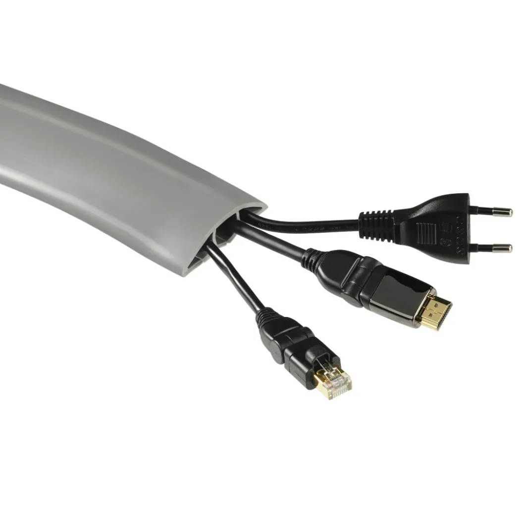Flexibler Kabelkanal, selbstklebend, halbrund, 180 x 6 x 1 cm, PVC, Grau