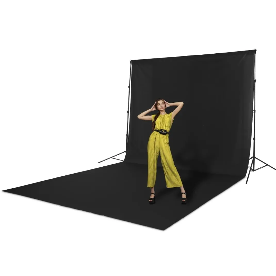 Fotostudio-Hintergrund, Stoff, Polytex, Non-Wrinkle, 2,94 x 6 m, Schwarz