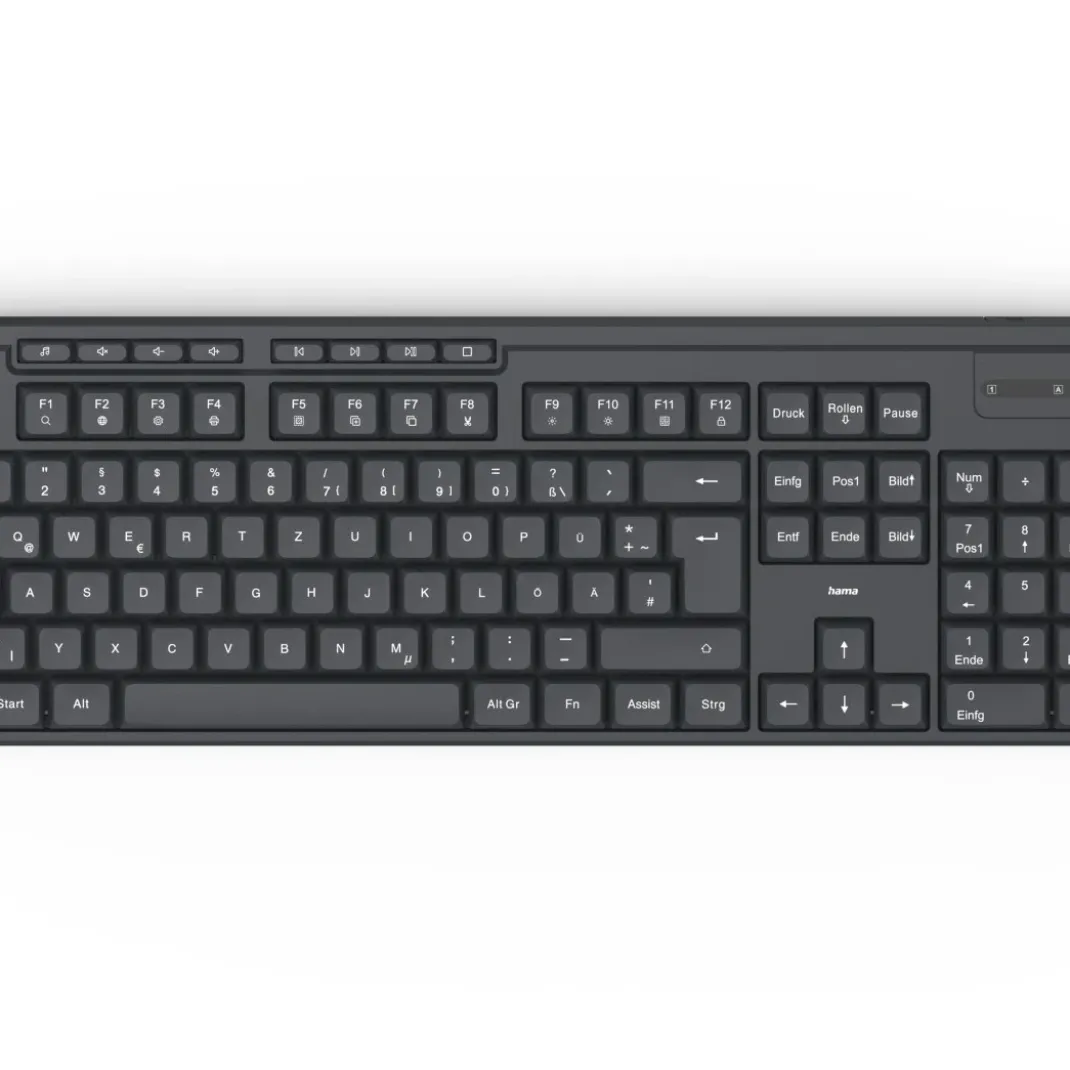 Funktastatur "WK-200", kabellos, Batterie, 8 Media-Tasten, Schw., QWERTZ DE