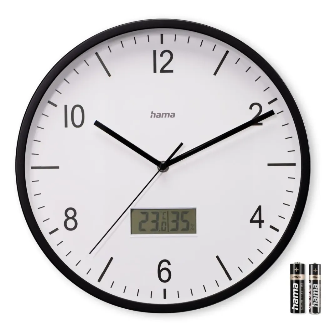 Funkwanduhr "Lanzarote", m. Thermometer/Hygrometer, Ø 35cm, ohne Ticken, SW