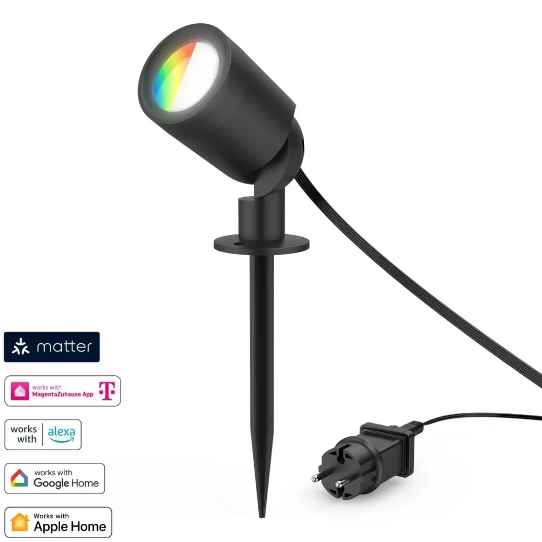 Gartenleuchte WLAN, Gartenstrahler + Erdspieß, Matter, IP65, farbig