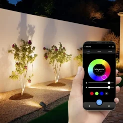 Gartenleuchte WLAN, Gartenstrahler + Erdspieß, Matter, IP65, farbig