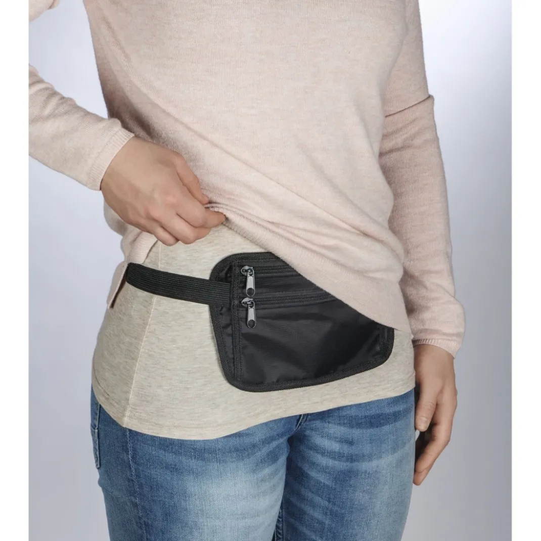 Geldkatze, flache Bauchtasche für Wertsachen, Schwarz