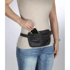 Geldkatze, flache Bauchtasche für Wertsachen, Schwarz