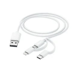 3in1 Multi-Ladekabel, USB-A - Micro-USB, USB-C und Lightning, 1,0 m, Weiß