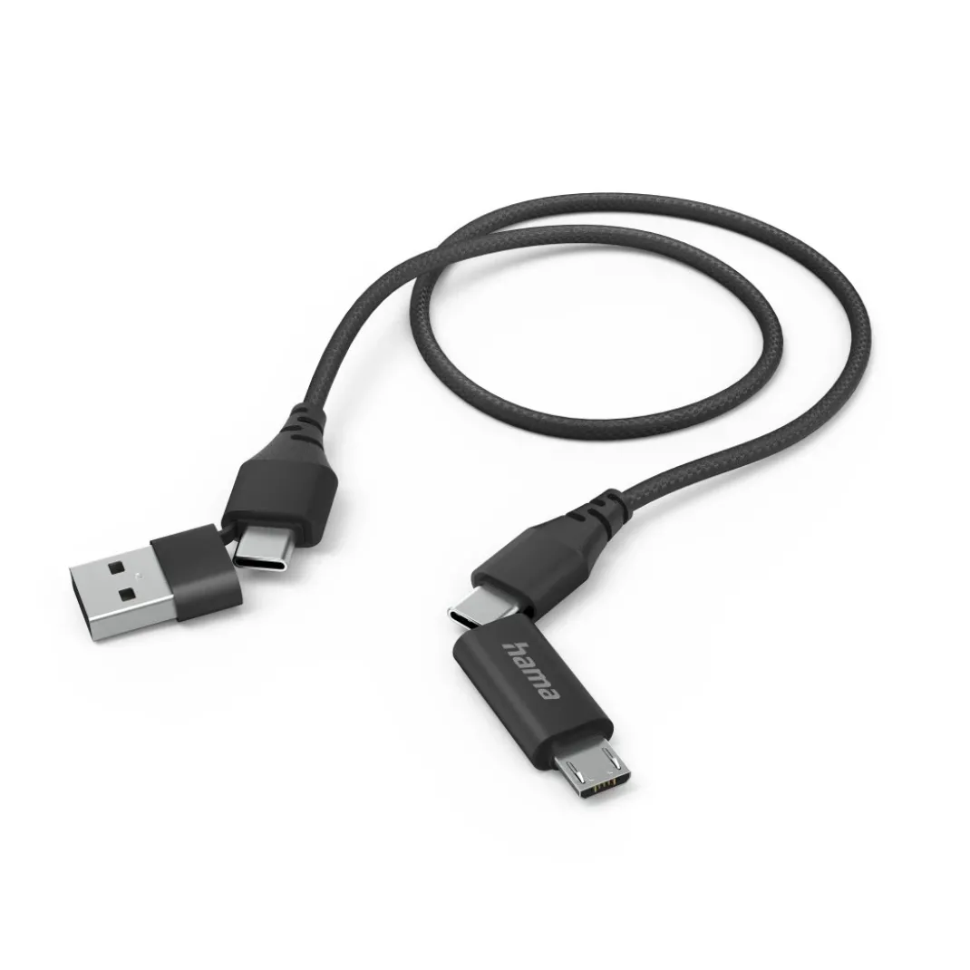 4in1 Multi-Ladekabel, USB-C und USB-A - USB-C und Micro-USB, 1,5 m, Schwarz