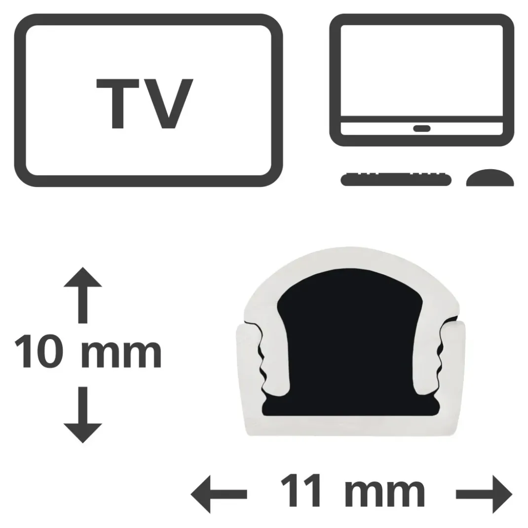 Kabelkanal, 4 Stück, selbstklebend, halbrund, 100 x 1,1 x 1 cm, PVC, Weiß
