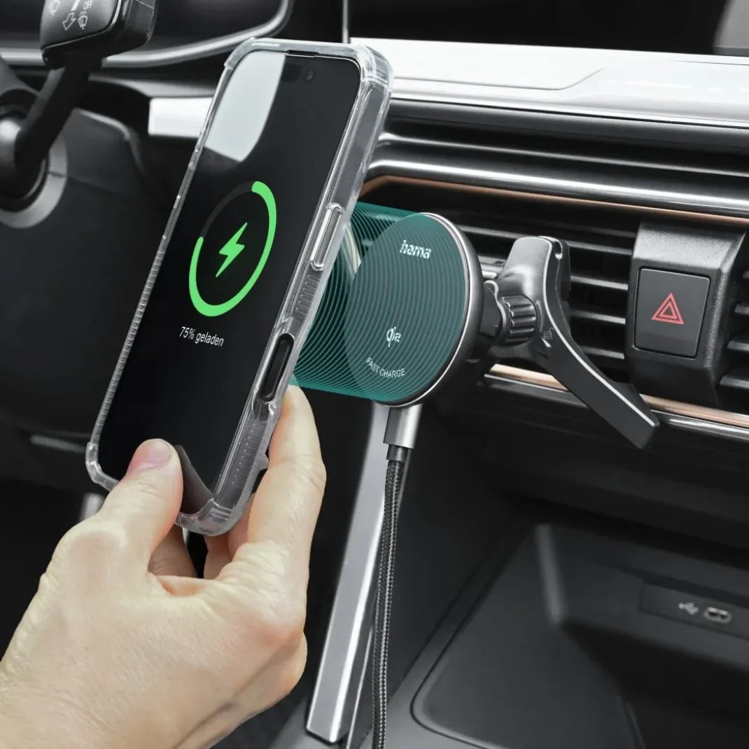 Kabelloses Qi2-Ladegerät, induktives Schnellladen im Auto, 15 W, Schwarz
