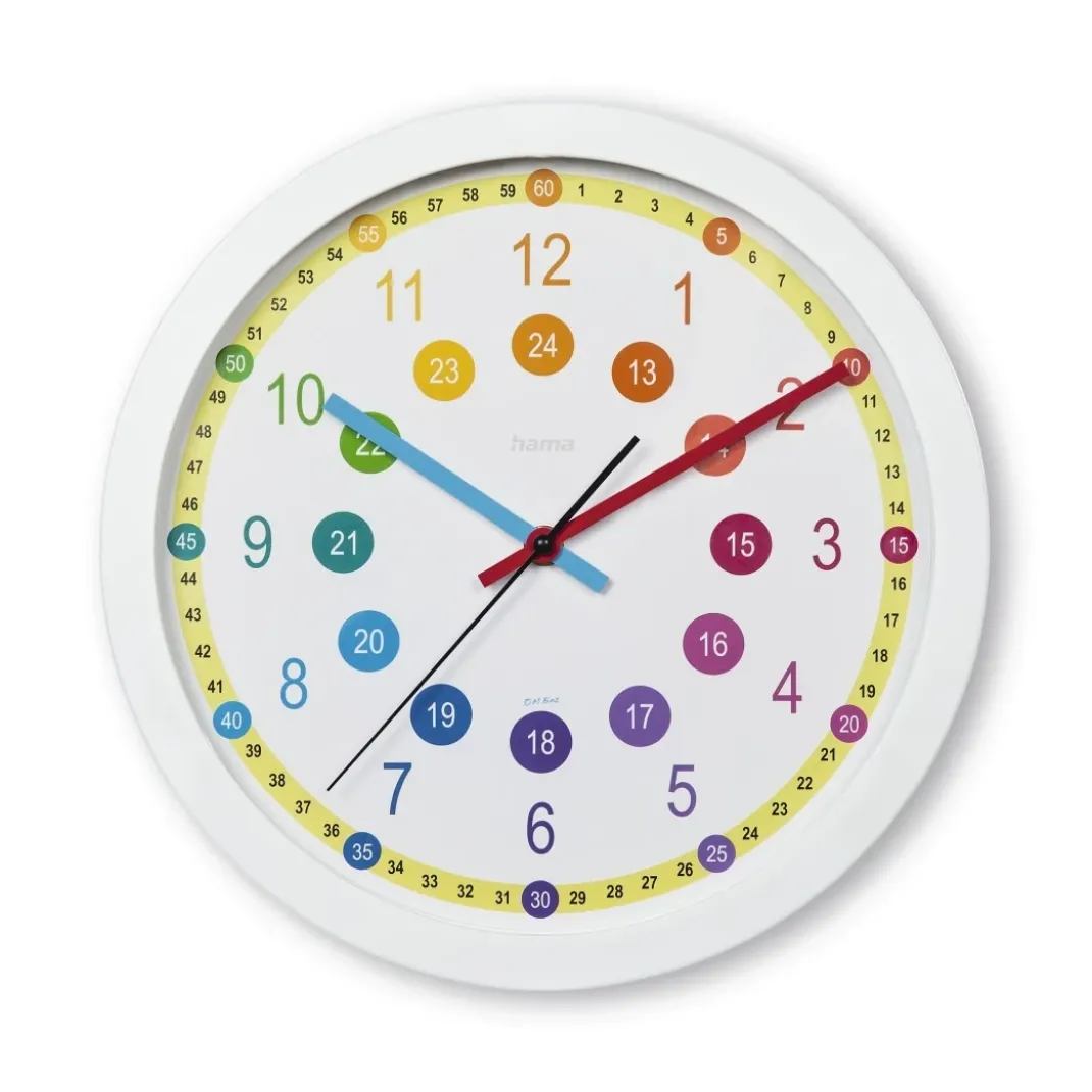 Kinder-Wanduhr "Sal", ohne Ticken, für Kinderzimmer, analog, Ø 30 cm, Bunt