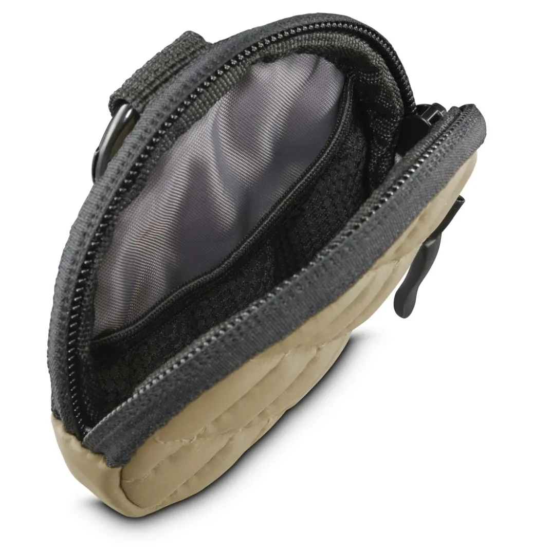 Kopfhörertasche für In-Ear und Zubehör, Karabiner, rund, Organizer, Beige
