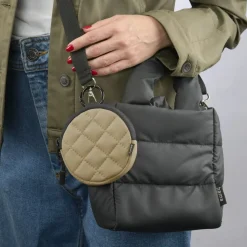 Kopfhörertasche für In-Ear und Zubehör, Karabiner, rund, Organizer, Beige