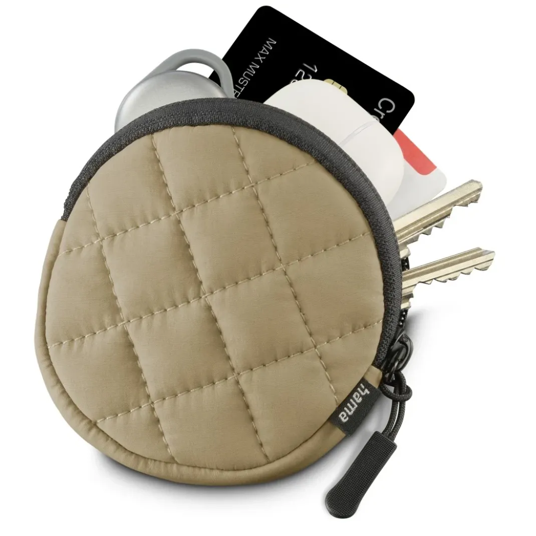 Kopfhörertasche für In-Ear und Zubehör, Karabiner, rund, Organizer, Beige