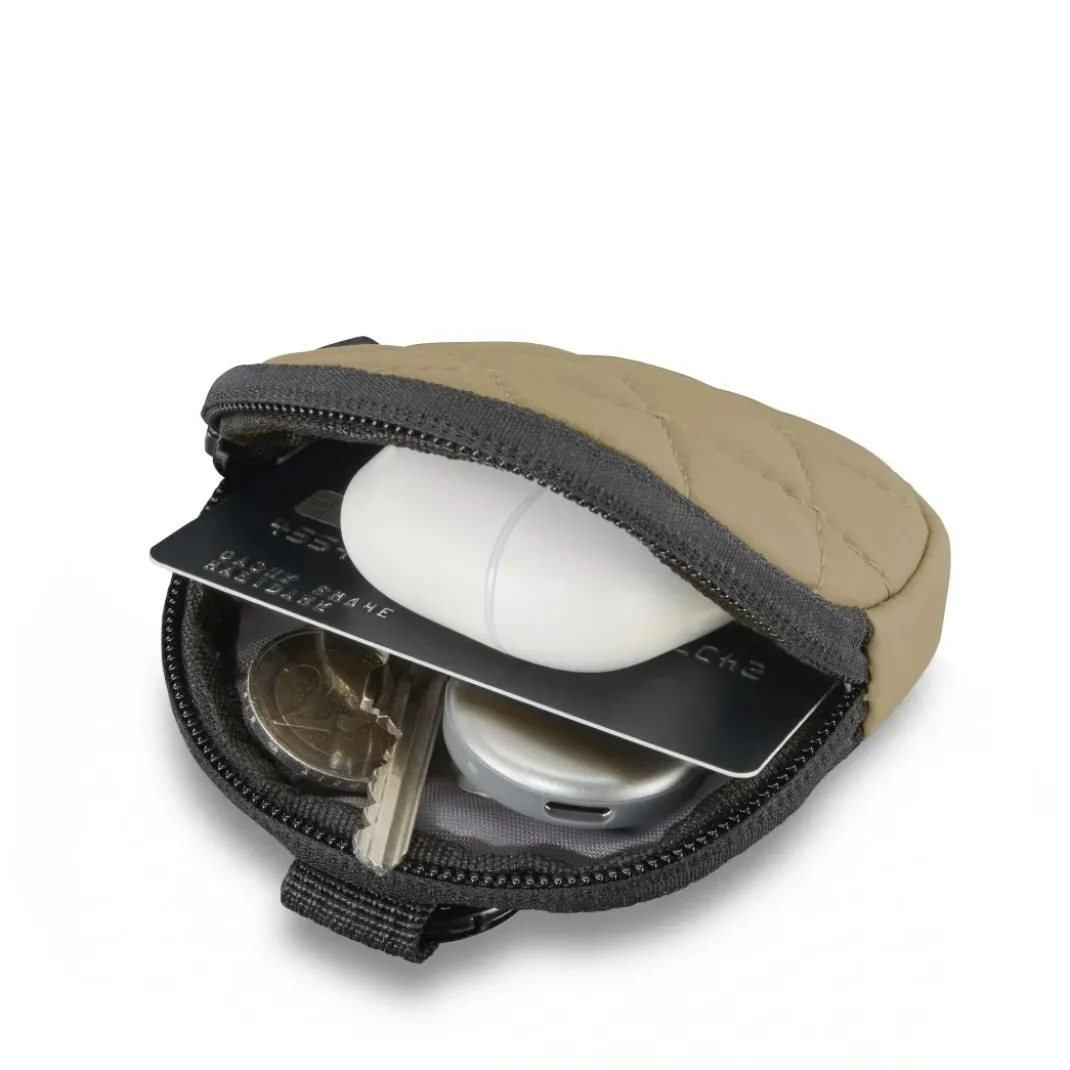 Kopfhörertasche für In-Ear und Zubehör, Karabiner, rund, Organizer, Beige