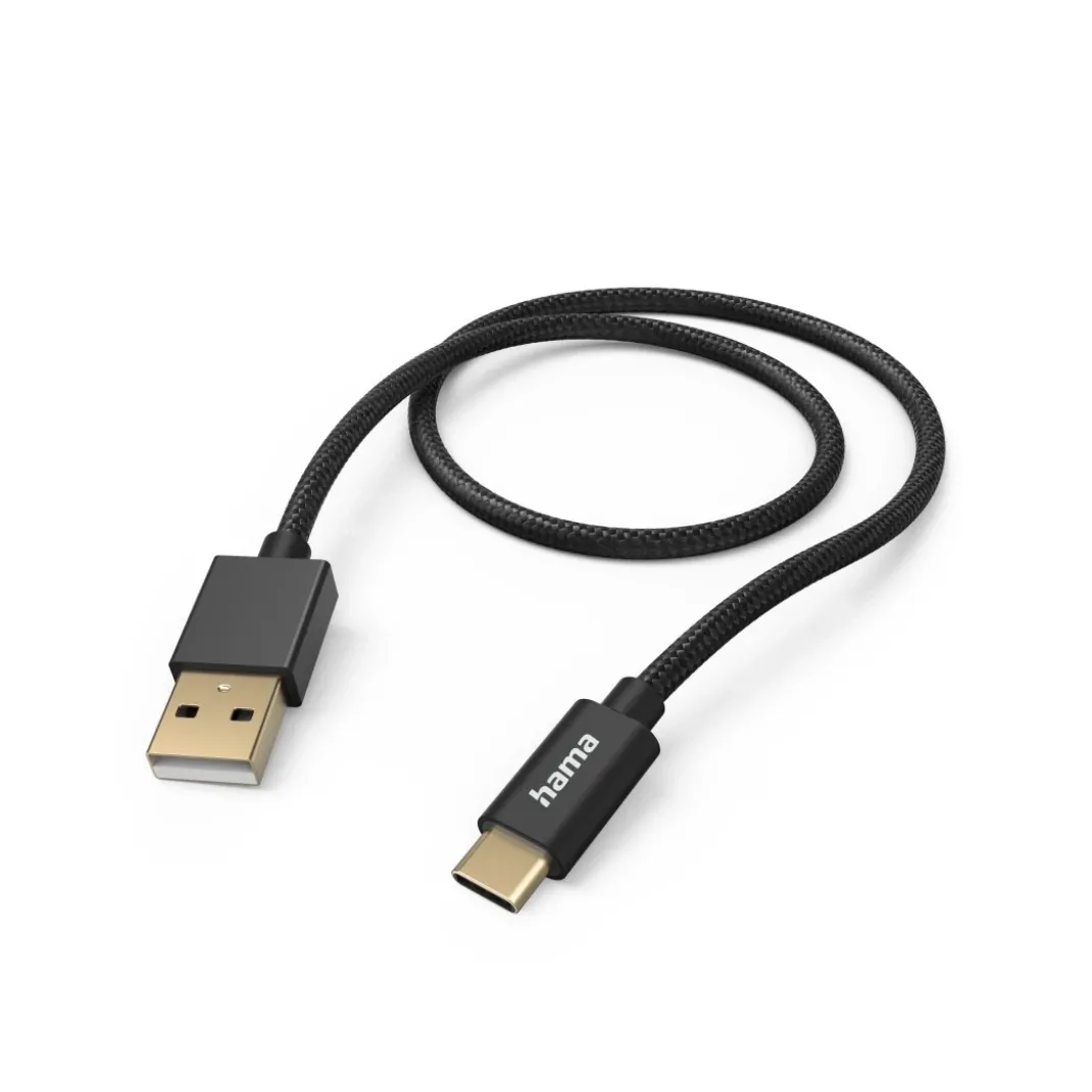 Ladekabel "Fabric", USB-A - USB-C, 1,5 m, Nylon, Schwarz