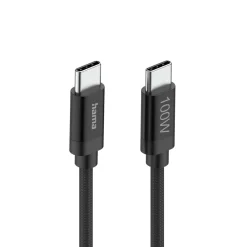 Ladekabel "Fabric", USB-C - USB-C, 100W, 1,5 m, Nylon, Schwarz