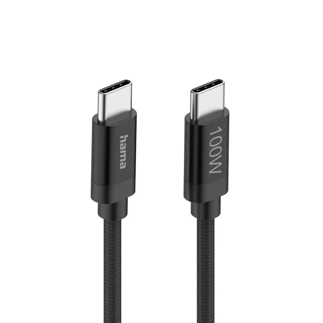 Ladekabel "Fabric", USB-C - USB-C, 100W, 1,5 m, Nylon, Schwarz