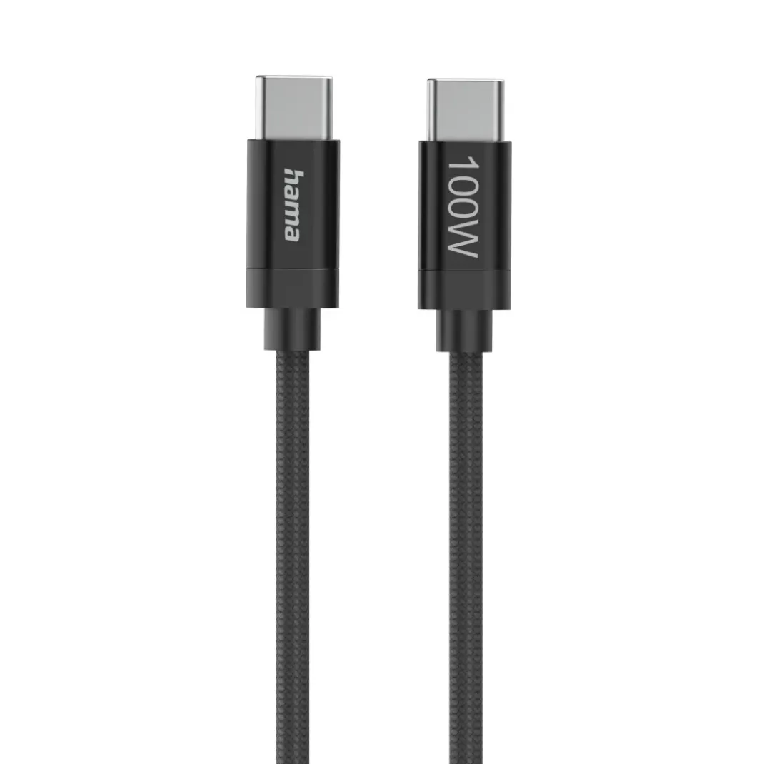 Ladekabel "Fabric", USB-C - USB-C, 100W, 1,5 m, Nylon, Schwarz