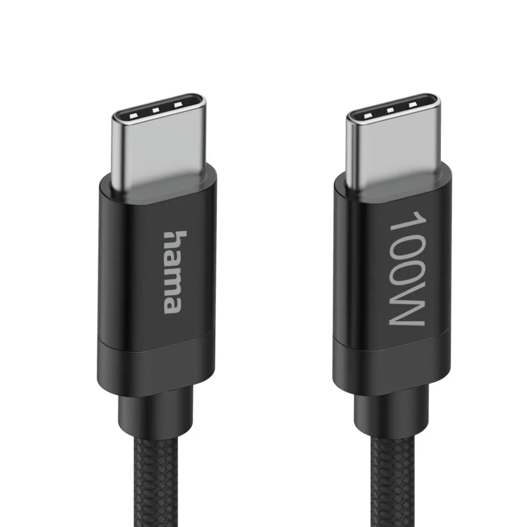 Ladekabel "Fabric", USB-C - USB-C, 100W, 1,5 m, Nylon, Schwarz